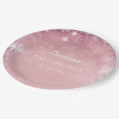 ピンクの女の子の冬のベビーシャワー ペーパープレート (アングル)