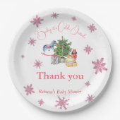 ピンクの女の子の冬の赤ちゃんシャワー外は寒い ペーパープレート (正面)