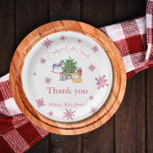 ピンクの女の子の冬の赤ちゃんシャワー外は寒い ペーパープレート