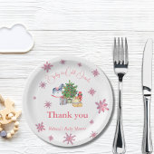 ピンクの女の子の冬の赤ちゃんシャワー外は寒い ペーパープレート