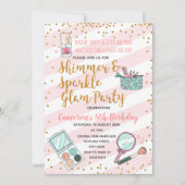 ピンクの女の子の化粧の誕生日パーティーの招待 招待状 (正面)