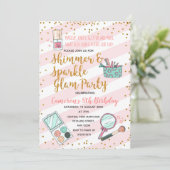 ピンクの女の子の化粧の誕生日パーティーの招待 招待状 (スタンド正面)