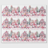 ピンクの女の子の名前のクリスマスに甘いサンタランド ラッピングペーパー (フラット)