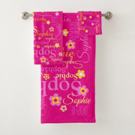 ピンクの女の子の名前フラワーグラフィックソフィーのタオル バスタオルセット