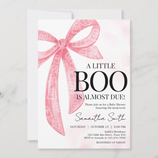 ピンクの女の子の小さなブハロウィーン赤ちゃんシャワー 招待状 (正面)