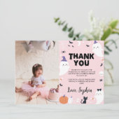 ピンクの女の子の幽霊の誕生日写真感謝カード サンキューカード (スタンド正面)