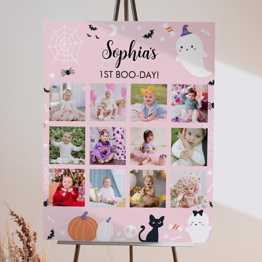 ピンクの女の子の幽霊初年フォトマイルストーンサイン ポスター