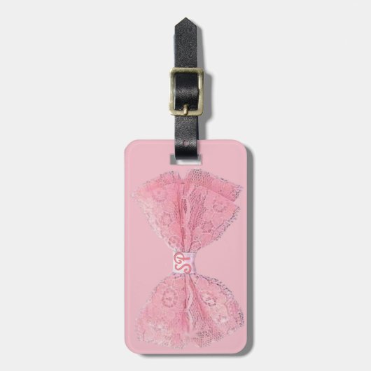ピンクの女の子の弓、カスタムな子供旅行名札 ラゲッジタグ (正面縦)