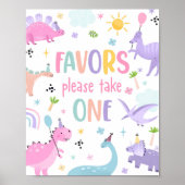 ピンクの女の子の恐竜の誕生日パーティーの好意 ポスター (正面)