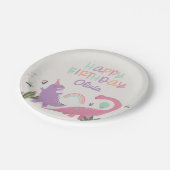 ピンクの女の子の恐竜5th誕生日パーティーフォームのサイン ペーパープレート (アングル)