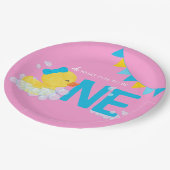 ピンクの女の子の水の色アヒルONE 1st誕生日 ペーパープレート (アングル)