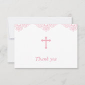 ピンクの女の子の洗礼か《キリスト教》洗礼式や命名式は感謝していしています サンキューカード (正面)