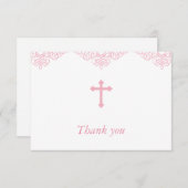 ピンクの女の子の洗礼か《キリスト教》洗礼式や命名式は感謝していしています サンキューカード (正面/裏面)