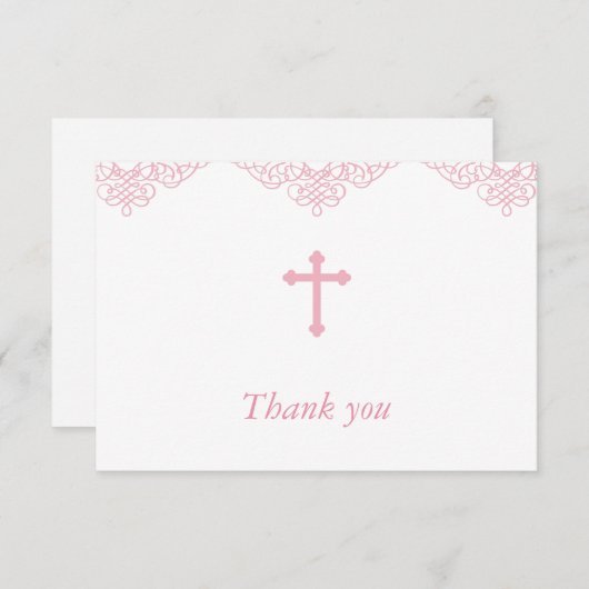 ピンクの女の子の洗礼か《キリスト教》洗礼式や命名式は感謝していしています サンキューカード (正面/裏面)