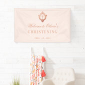 ピンクの女の子の洗礼 エレガント ヴィンテージ ローズゴールドの紋章 横断幕 (インサイチュ)