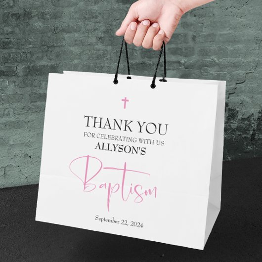 ピンクの女の子の洗礼 ラージペーパーバッグ