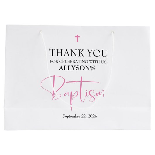 ピンクの女の子の洗礼 ラージペーパーバッグ (裏面)