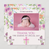 ピンクの女の子の洗礼・命名式の写真を使った感謝カード (正面/裏面)