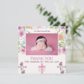 ピンクの女の子の洗礼・命名式の写真を使った感謝カード (スタンド正面)