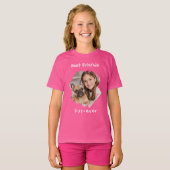 ピンクの女の子の犬の写真 ベストフレンドずっと Tシャツ (正面フル)