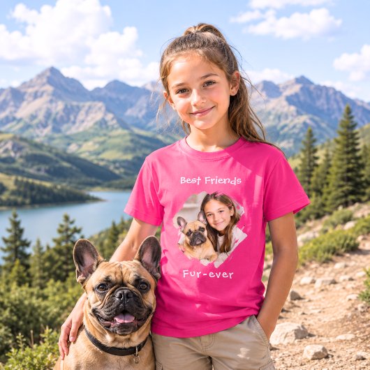 ピンクの女の子の犬の写真 ベストフレンドずっと Tシャツ