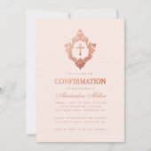 ピンクの女の子の確認 ローズゴールド クレスト ブラッシュ 招待状 (正面)