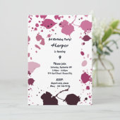 ピンクの女の子の美術をテーマにした9歳の誕生日パーティー招待状 招待状 (スタンド正面)