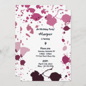 ピンクの女の子の美術をテーマにした9歳の誕生日パーティー招待状 招待状 (正面/裏面)