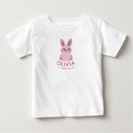 ピンクの女の子の誕生日とピンクの赤ちゃんウサギ ベビーTシャツ