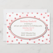 ピンクの女の子の誕生日のパーティの招待状でかわいらしい 招待状 (正面)