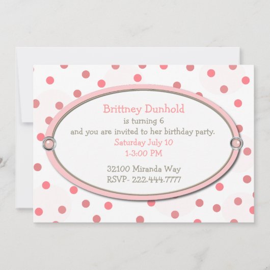 ピンクの女の子の誕生日のパーティの招待状でかわいらしい 招待状 (正面)