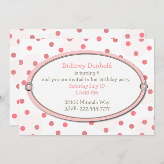 ピンクの女の子の誕生日のパーティの招待状でかわいらしい 招待状 (正面/裏面)