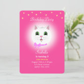 ピンクの女の子の誕生日招待状 - 猫と星 招待状 (スタンド正面)