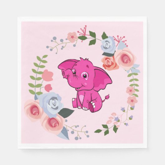 ピンクの女の子の象のフローラ赤ちゃんシャワー スタンダードランチョンナプキン (正面)