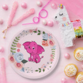 ピンクの女の子の象のフローラ赤ちゃんシャワー ペーパープレート (パーティー)