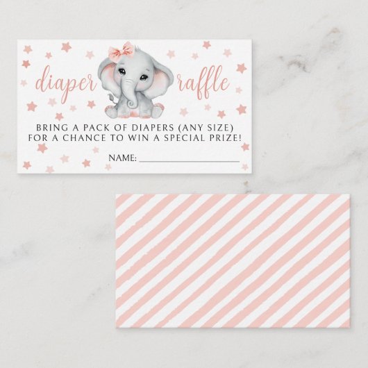 ピンクの女の子の象の赤ちゃんシャワーおむつラッフルカード エンクロージャーカード