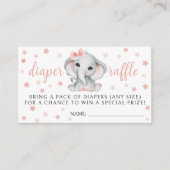 ピンクの女の子の象の赤ちゃんシャワーおむつラッフルカード エンクロージャーカード