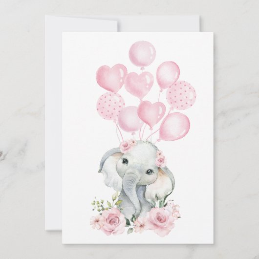 ピンクの女の子の象の赤ちゃんシャワー 招待状