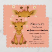 ピンクの女の子の赤ちゃんシャワーのためのかわいい赤ちゃんキリン 招待状 (正面/裏面)
