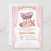 ピンクの女の子の赤ちゃんシャワーゆりかごの式 招待状 (正面)