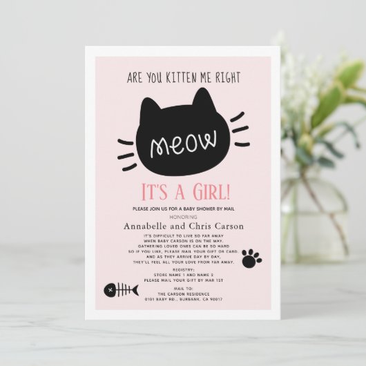 ピンクの女の子の赤ちゃんシャワーをメールで私に着ける 招待状 (スタンド正面)