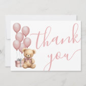 ピンクの女の子の赤ちゃんシャワーを待つことができる サンキューカード (正面)