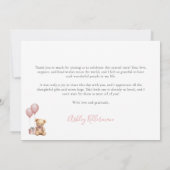 ピンクの女の子の赤ちゃんシャワーを待つことができる サンキューカード (裏面)