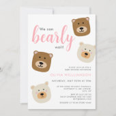 ピンクの女の子の赤ちゃんシャワーを待つことができる 招待状 (正面)