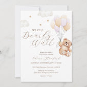 ピンクの女の子の赤ちゃんシャワーを待つことができる 招待状 (正面)