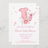 ピンクの女の子の赤ちゃんシャワー招待状 セーブザデート (正面/裏面)