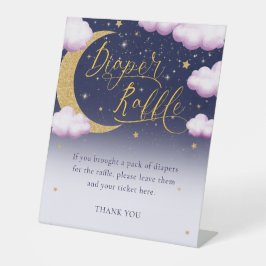 ピンクの女の子の赤ちゃんシャワー月おむつラッフル 台座サイン