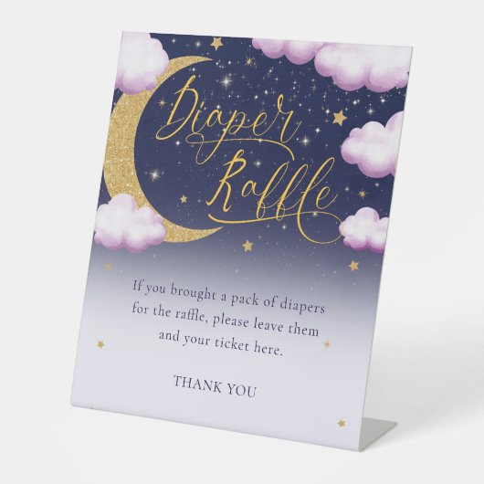 ピンクの女の子の赤ちゃんシャワー月おむつラッフル 台座サイン (正面)
