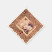 ピンクの女の子の赤ちゃんシャワー、蝶、フローラモノグラム スタンダードカクテルナプキン (角)