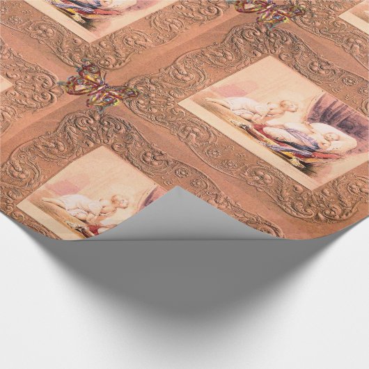 ピンクの女の子の赤ちゃんシャワー、蝶、フローラ渦巻き ラッピングペーパー (角)